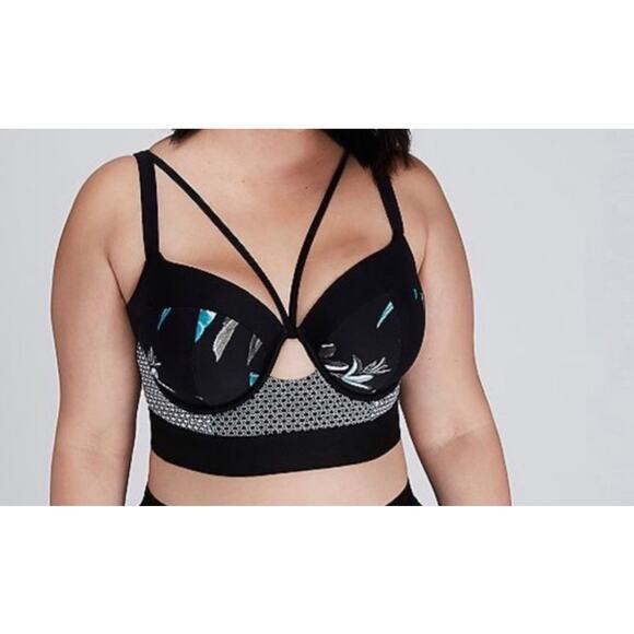 Swim by Cacique Swim Top Black Multi Floral Bikini Underwire Support Size 42DD - Picture 1 of 9